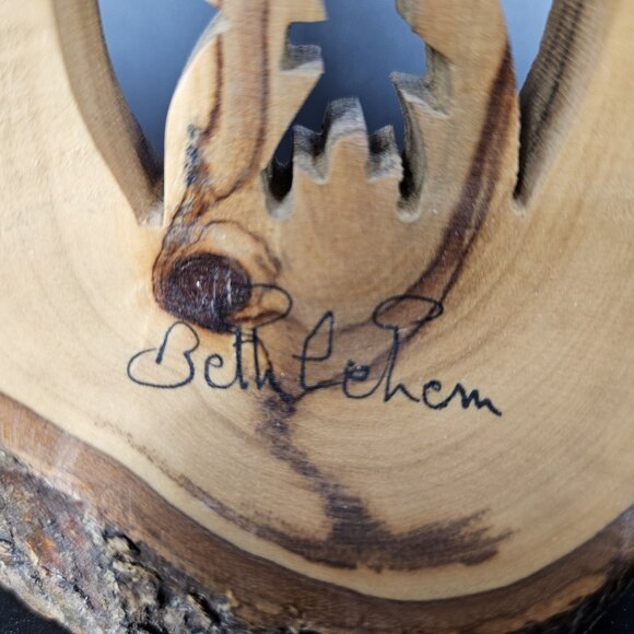 Olive Wood Nativity Scene Wall Art Hand Carved Bethlehem Signed 3 Panel 12" Tall - Picture 6 of 14